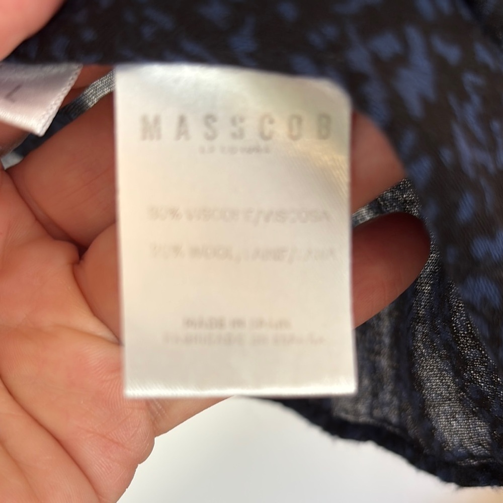 Masscob Blue Printed Peplum Blouse Relaxed Fit Size L Viscose Wool Made In Spain - Picture 6 of 10